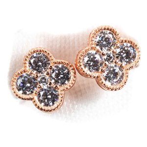 Small Flower Clover Set Pink Rose Gold 925 Sterling Silver  Cz Cluster  Earrings